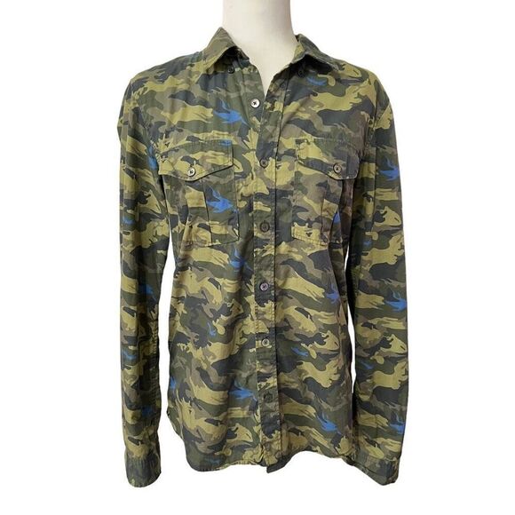 Zadig & Voltaire Iconic Green Camouflage Medium Print Long-Sleeve Button-Down To - Picture 1 of 12